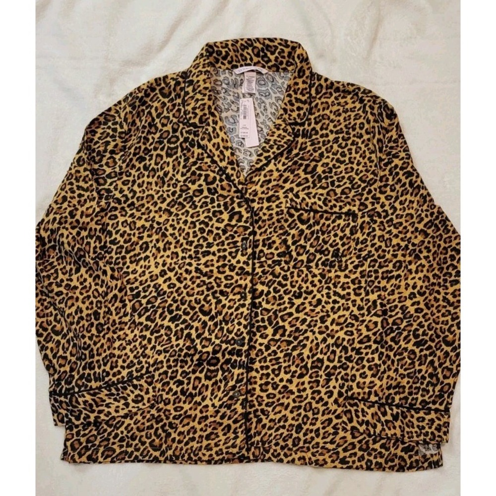 VICTORIA SECRET NWT WOMENS LEOPARD PRINT SLEEPWEAR LONG SLEEVE SHIRT SIZE LARGE